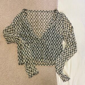 Abercrombie & Fitch Green and Cream Checkered Blouse